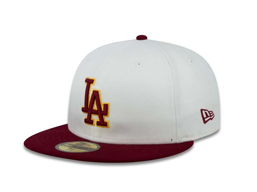 Los Angeles Dodgers New Era MLB 59FIFTY 5950 Fitted Cap Hat White Crown Cardinal Visor Cardinal/Yellow Logo