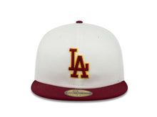 Load image into Gallery viewer, Los Angeles Dodgers New Era MLB 59FIFTY 5950 Fitted Cap Hat White Crown Cardinal Visor Cardinal/Yellow Logo
