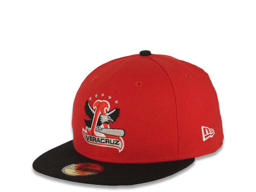 Aguilas de Mexicali New Era 59FIFTY 5950 Fitted Cap Hat Red Crown Black Visor Black/Red/White Logo Gray UV