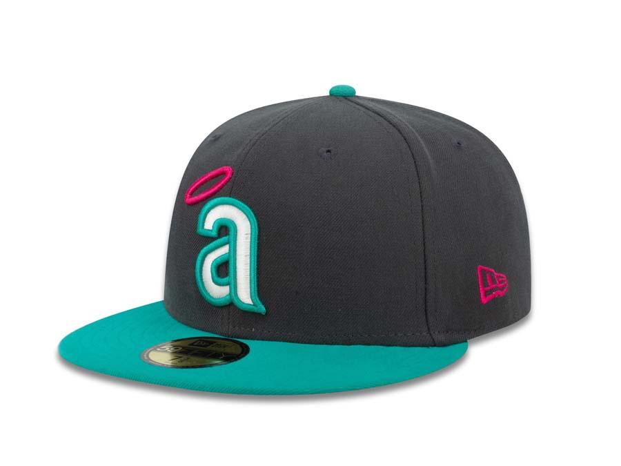 California Angels New Era MLB 59FIFTY 5950 Fitted Cap Hat Dark Gray Crown Teal Visor White/Teal/Magenta Logo
