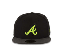 Load image into Gallery viewer, Atlanta Braves New Era MLB 59FIFTY 5950 Fitted Cap Hat Black Crown Dark Gray Visor Neon Yellow Logo
