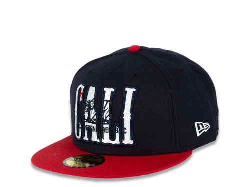 CALI CALIfornia New Era 59FIFTY 5950 Fitted Cap Hat Navy Crown Red Visor White/Navy/Red California Flag Inside CALI Block Logo