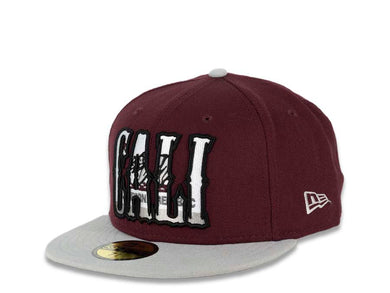 CALI CALIfornia New Era 59FIFTY 5950 Fitted Cap Hat Maroon Crown Gray Visor Gray/White/Black/Maroon California Flag Inside CALI Block Logo