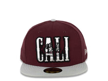 Load image into Gallery viewer, CALI CALIfornia New Era 59FIFTY 5950 Fitted Cap Hat Maroon Crown Gray Visor Gray/White/Black/Maroon California Flag Inside CALI Block Logo
