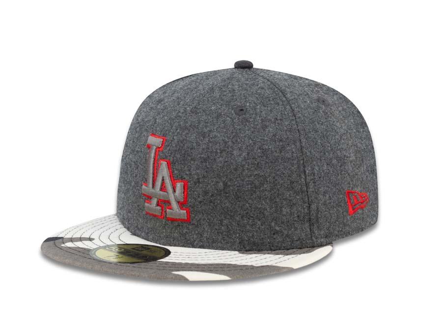 Los Angeles Dodgers New Era MLB 59FIFTY 5950 Fitted Cap Hat Melton Dark Gray Crown Urban Camo Visor Dark Gray/Red Logo