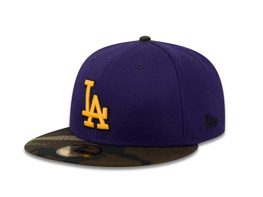 Los Angeles Dodgers New Era MLB 59FIFTY 5950 Fitted Cap Hat Purple Crown Camo Visor Yellow/Black Logo