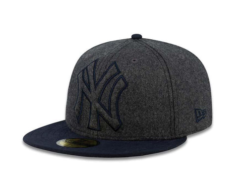 New York Yankees New Era MLB 59FIFTY 5950 Fitted Cap Hat Melton Dark Gray Crown Navy Visor Raise Up