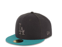 Load image into Gallery viewer, Los Angeles Dodgers New Era MLB 59FIFTY 5950 Fitted Cap Hat Dark Gray Crown Teal Visor Gray Logo

