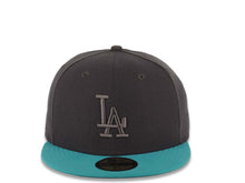 Load image into Gallery viewer, Los Angeles Dodgers New Era MLB 59FIFTY 5950 Fitted Cap Hat Dark Gray Crown Teal Visor Gray Logo
