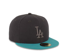 Load image into Gallery viewer, Los Angeles Dodgers New Era MLB 59FIFTY 5950 Fitted Cap Hat Dark Gray Crown Teal Visor Gray Logo
