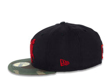 Load image into Gallery viewer, CALI CALIfornia New Era 59FIFTY 5950 Fitted Cap Hat Black Crown Camo Visor Red Old English Script Logo
