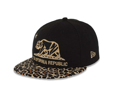 California Republic New Era 59FIFTY 5950 Fitted Cap Hat Black Crown Khaki/Black Leopard Print Visor Khaki/Black Logo