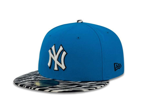 New York Yankees New Era MLB 59FIFTY 5950 Fitted Cap Hat Blue Crown Zebra Print Visor White/Black Logo