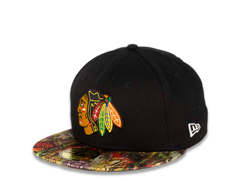 Chicago Blackhawks New Era NHL 59FIFTY 5950 Fitted Cap Hat Black Crown Snake Skin Visor Team Color Logo 