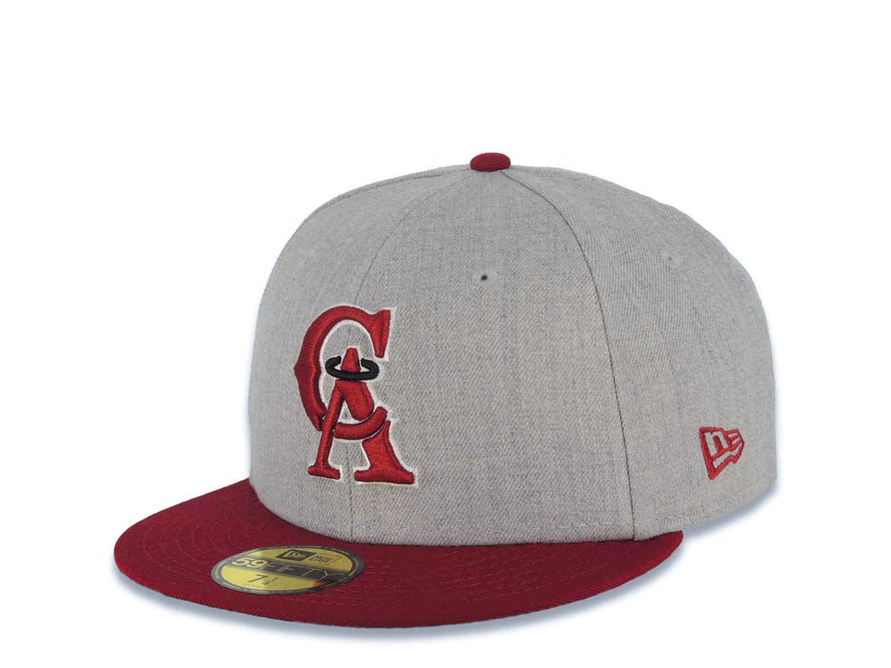California Angels New Era MLB 59FIFTY 5950 Fitted Cap Hat Heather Gray Crown Cardinal Visor Cardinal/White/Black CA Logo