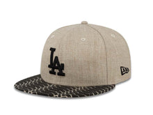 Load image into Gallery viewer, Los Angeles Dodgers New Era MLB 59FIFTY 5950 Fitted Cap Hat Heather Oatmeal Crown Black Visor Black Logo Snake Vizer
