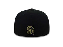 Load image into Gallery viewer, San Diego Padres New Era MLB 59FIFTY 5950 Fitted Cap Hat Black Crown Snake Visor Metallic Gold Logo
