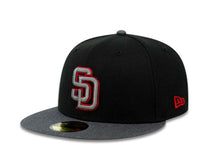 Load image into Gallery viewer, San Diego Padres New Era MLB 59FIFTY 5950 Fitted Cap Hat Black Crown Heather Dark Gray Visor Dark Gray/Red Logo
