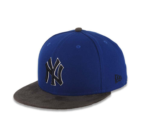 (Suede Visor) New York Yankees New Era MLB 59FIFTY 5950 Fitted Cap Hat Navy Crown Black Visor Black/White Logo