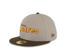 Load image into Gallery viewer, San Diego Padres New Era MLB 59FIFTY 5950 Fitted Cap Hat Gray Crown Brown Visor Yellow/Brown Script Logo
