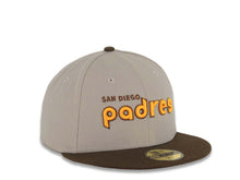 Load image into Gallery viewer, San Diego Padres New Era MLB 59FIFTY 5950 Fitted Cap Hat Gray Crown Brown Visor Yellow/Brown Script Logo

