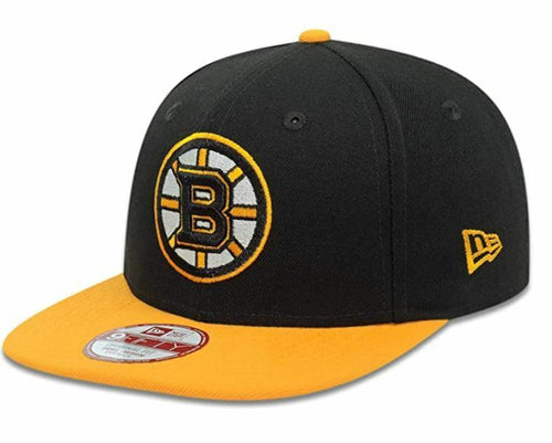 Boston Bruins New Era 9FIFTY 950 Original Fit Snapback Cap Hat Black Crown Yellow Visor Team Color Logo