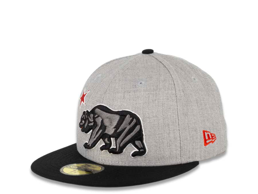 California Republic New Era 59FIFTY 5950 Fitted Cap Hat Gray Crown Black Visor Dark Gray/Black/Red/White Bear Logo