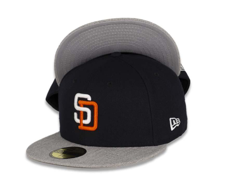 San Diego Padres New Era MLB 59FIFTY 5950 Fitted Cap Hat Navy Crown Heather Gray Visor White/Orange Logo