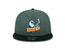 Load image into Gallery viewer, San Diego Gulls New Era AHL 59FIFTY 5950 Fitted Cap Hat Dark Heather Gray Crown Black Visor Team Color Logo
