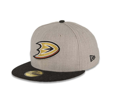Anaheim Ducks New Era NHL 59FIFTY 5950 Fitted Cap Hat Heather Gray Crown Black Visor Team Color Logo
