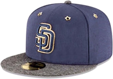 San Diego Padres New Era MLB 59FIFTY 5950 On-Field Fitted Cap Hat Navy Crown Gray Visor Navy/Metallic Gold Logo (2015 All-Star Game)