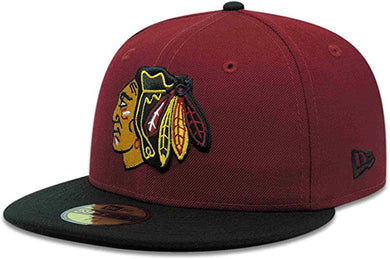 Chicago Blackhawks New Era NHL 59FIFTY 5950 Fitted Cap Hat Cardinal Crown Black Visor Team Color Logo 