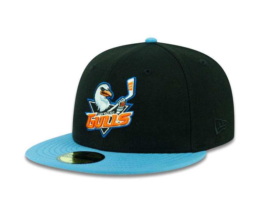 San Diego Gulls New Era 59FIFTY 5950 Fitted Cap Hat Black Crown Blue Visor Team Color Logo