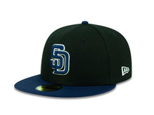 Load image into Gallery viewer, San Diego Padres New Era MLB 59FIFTY 5950 Fitted Cap Hat Black Crown Navy Visor Navy/White Logo
