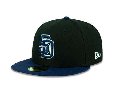 San Diego Padres New Era MLB 59FIFTY 5950 Fitted Cap Hat Black Crown Navy Visor Navy/White Logo