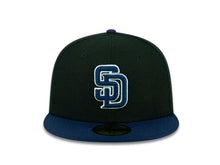 Load image into Gallery viewer, San Diego Padres New Era MLB 59FIFTY 5950 Fitted Cap Hat Black Crown Navy Visor Navy/White Logo
