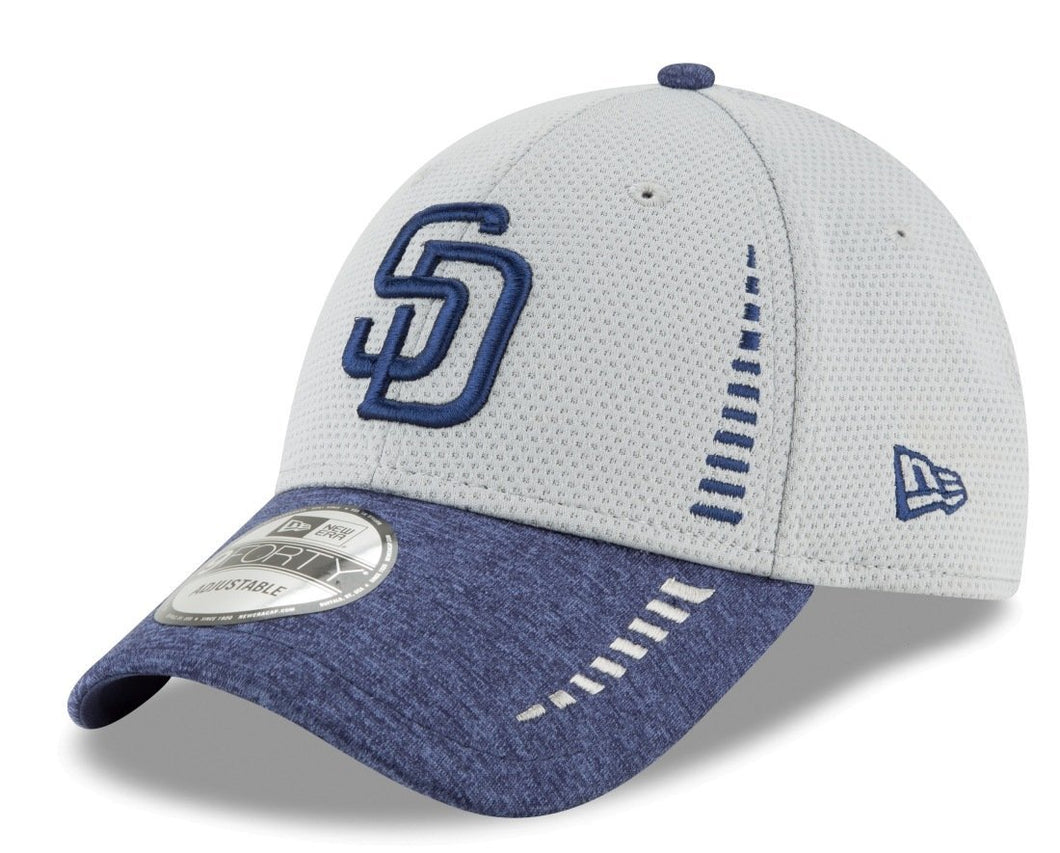 San Diego Padres New Era MLB 9FORTY 940 Adjustable Cap Hat Speed Tech Gray Crown Light Navy Visor Light Navy Logo