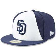 Load image into Gallery viewer, San Diego Padres New Era MLB 59FIFTY 5950 Fitted Cap Hat White/Navy Crown Navy Visor Navy Logo (2019 Batting Practice)
