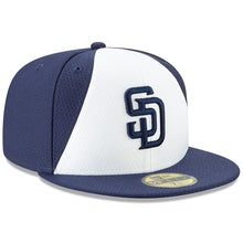 Load image into Gallery viewer, San Diego Padres New Era MLB 59FIFTY 5950 Fitted Cap Hat White/Navy Crown Navy Visor Navy Logo (2019 Batting Practice)
