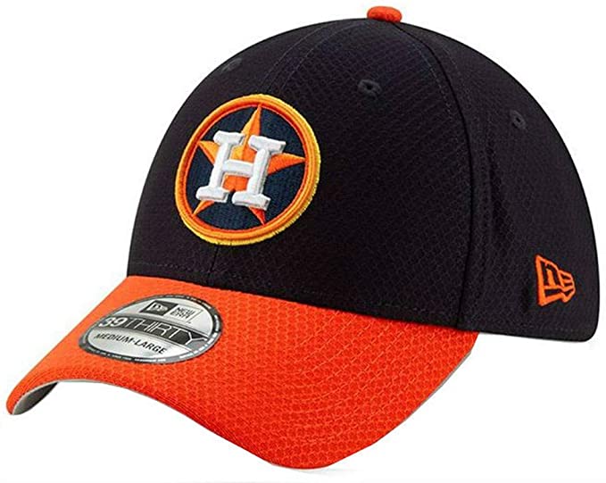 Houston Astros New Era MLB 39THIRTY 3930 Flexfit Cap Hat Navy Crown Orange Visor White Logo Batting Practice 2018