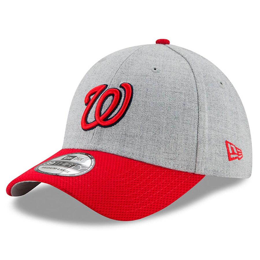 Washington Nationals New Era MLB 39THIRTY 3930 Flexfit Cap Hat Heather Gray Crown Diamond Era Red Visor Red/Navy Logo 