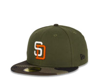 Load image into Gallery viewer, New Era MLB 59Fifty 5950 Fitted San Diego Padres Cap Hat Green Crown Camo Visor White/Orange Logo Black UV
