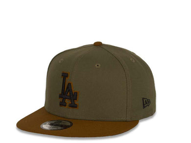 New Era MLB 9Fifty 950 Snapback Los Angeles Dodgers Cap Hat Olive Crown Wheat Visor Black/Wheat Logo Black UV