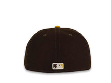 Load image into Gallery viewer, New Era MLB 59Fifty 5950 Fitted San Diego Padres Cap Hat Dark Brown Crown Yellow Visor White/Yellow &quot;San Diego Padres&quot; Logo Black UV
