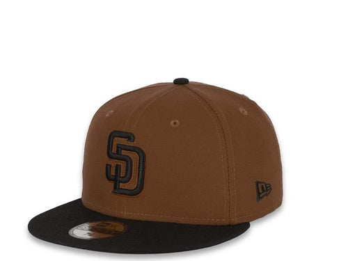 New Era MLB 59Fifty 5950 Fitted San Diego Padres Cap Hat Wheat Crown Black Visor Black Logo Black UV