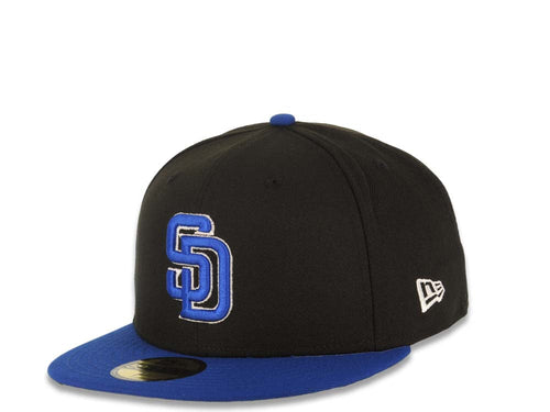 San Diego Padres New Era MLB 59FIFTY 5950 Fitted Cap Hat Black Crown Royal Blue Visor Royal Blue/White Logo