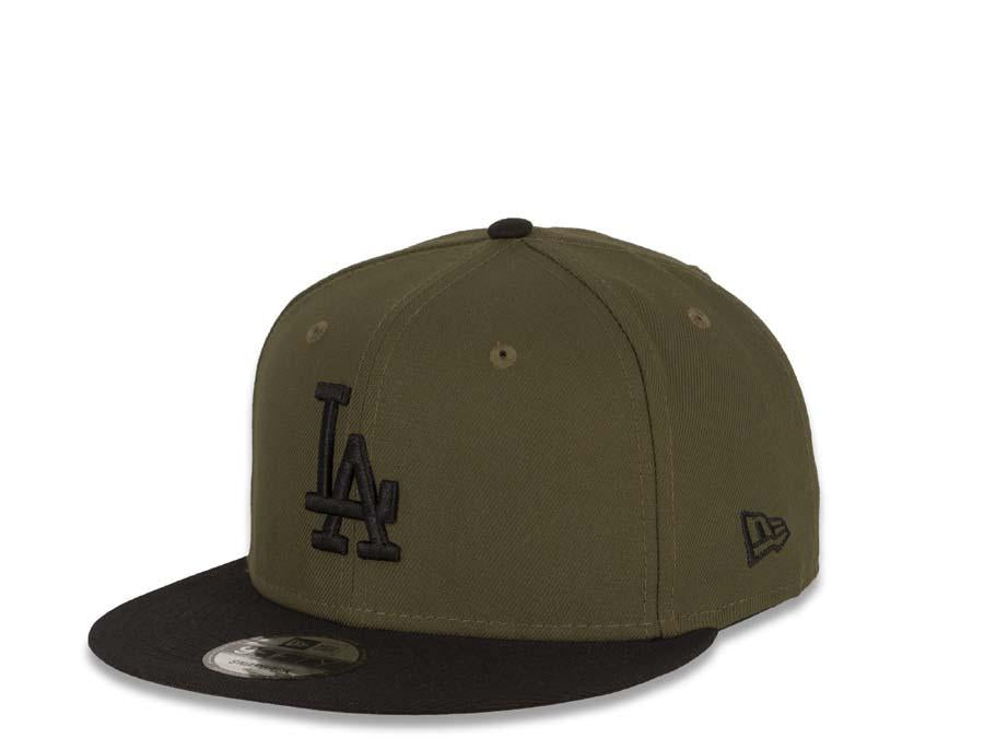 New Era MLB 9Fifty 950 Snapback Los Angeles Dodgers Cap Hat Olive Crown Black Visor Black Logo Black UV