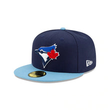 Load image into Gallery viewer, (Youth) Toronto Blue Jays New Era MLB 59FIFTY 5950 Fitted Cap Hat Navy Crown Sky Blue Visor Team Color Logo
