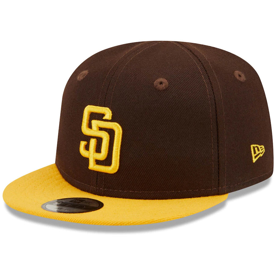 (Infant) San Diego Padres New Era MLB 9FIFTY 950 Snapback Cap Hat Dark Brown Crown Yellow Visor Yellow Logo (My 1st First)
