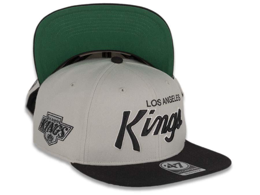 Los Angeles Kings '47 NHL Snapback Cap Hat Gray Crown Black Visor Black/White Script Retro Logo 